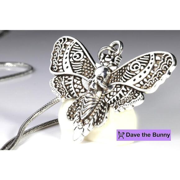 Gothic Jewelry Moth Necklace Dead Head Charm Pendant - Picture 5 of 8